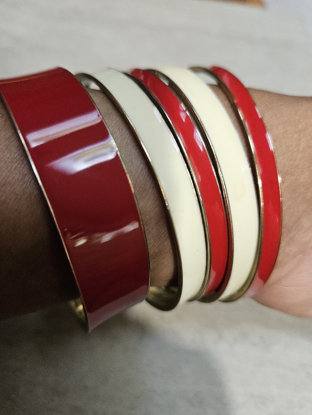 Gold and Red Stackable Bangle Bracelet Set